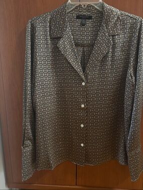 Banana Republic Silk Geometric Print Shirt in Brown and Cream